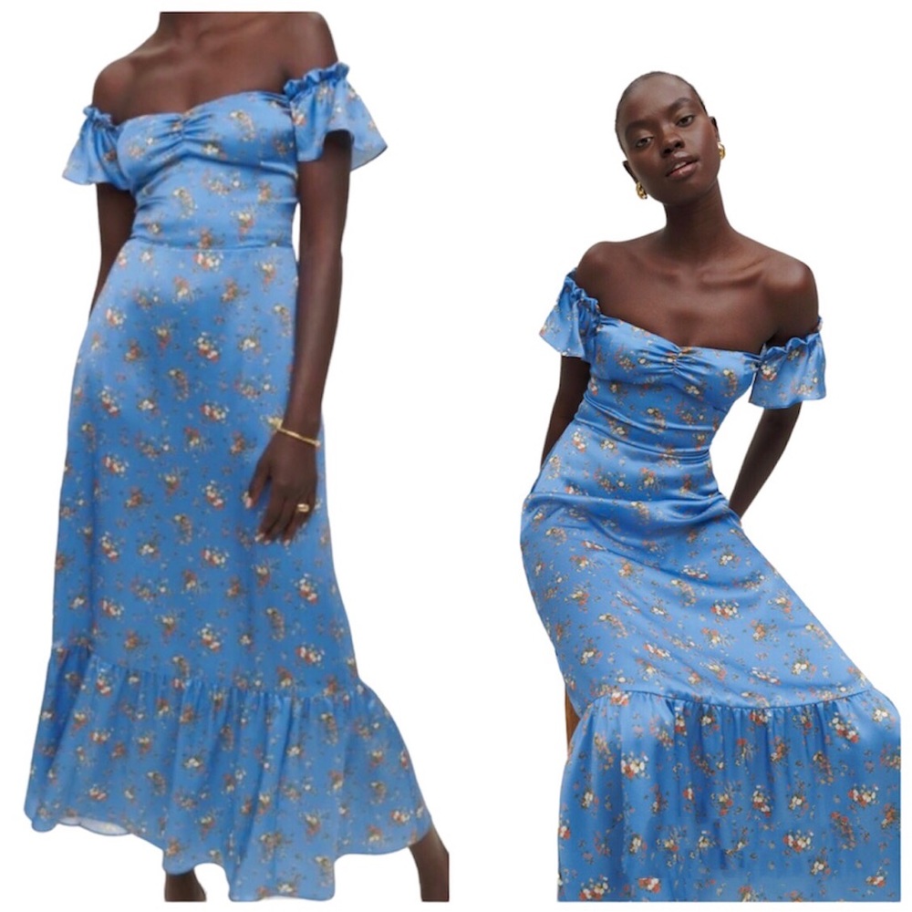 Reformation Blue Floral Midi Dress